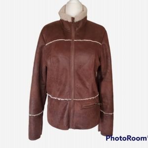 Prana Women's Faux Sherpa Suede Townie Chocolate Brown Jacket Sz M